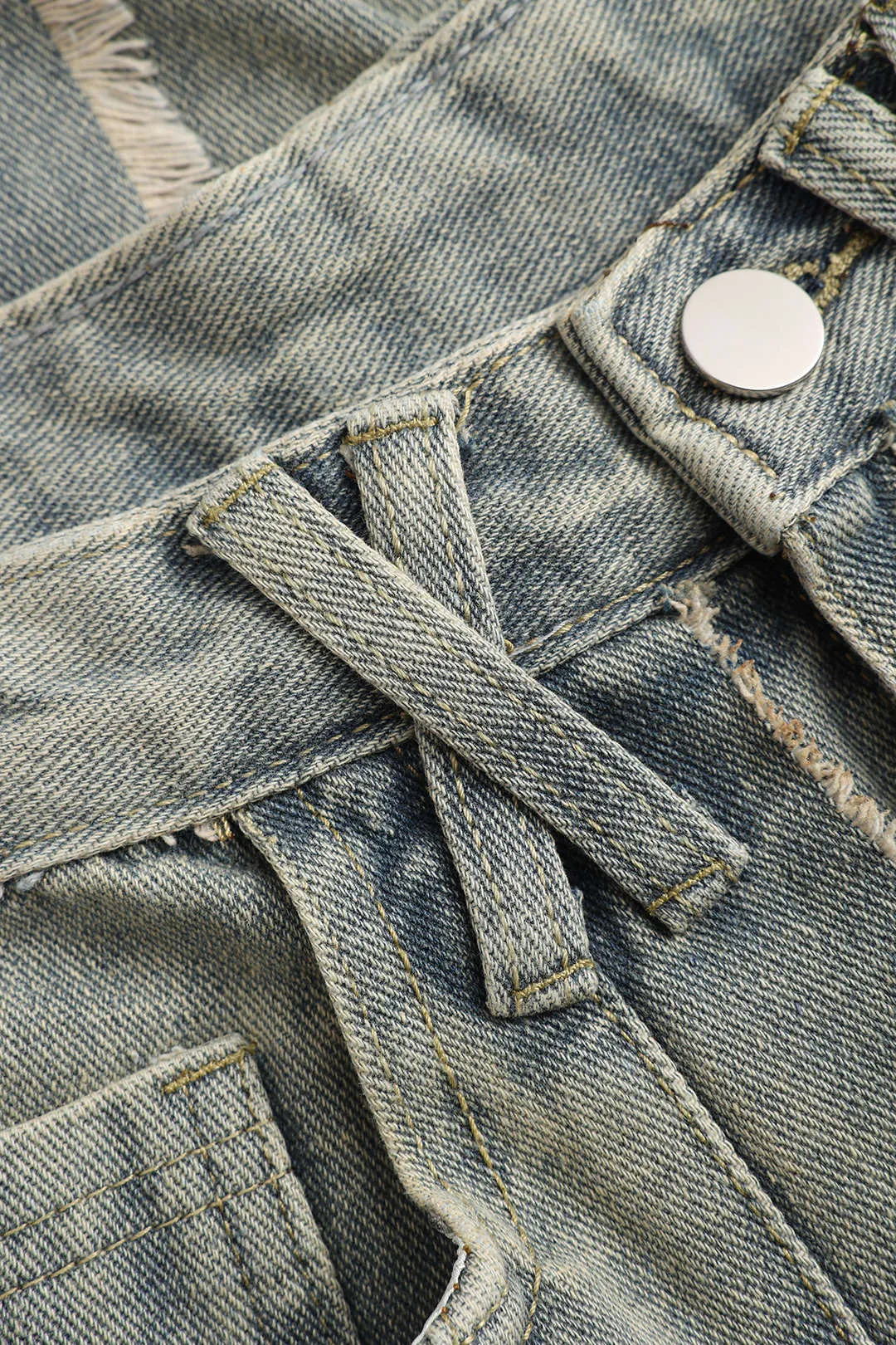 Denim Patchwork Fringe Pocket Jeans sold by Micas product image thumbnail 5