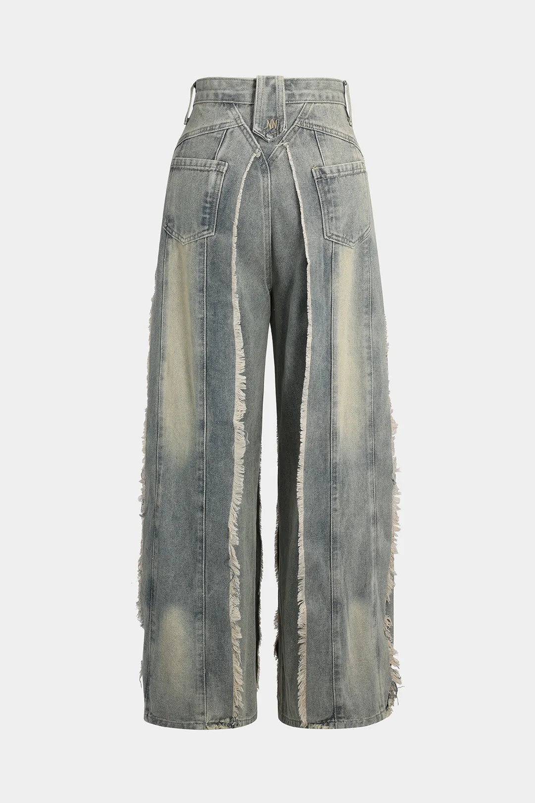 Denim Patchwork Fringe Pocket Jeans sold by Micas product image thumbnail 2