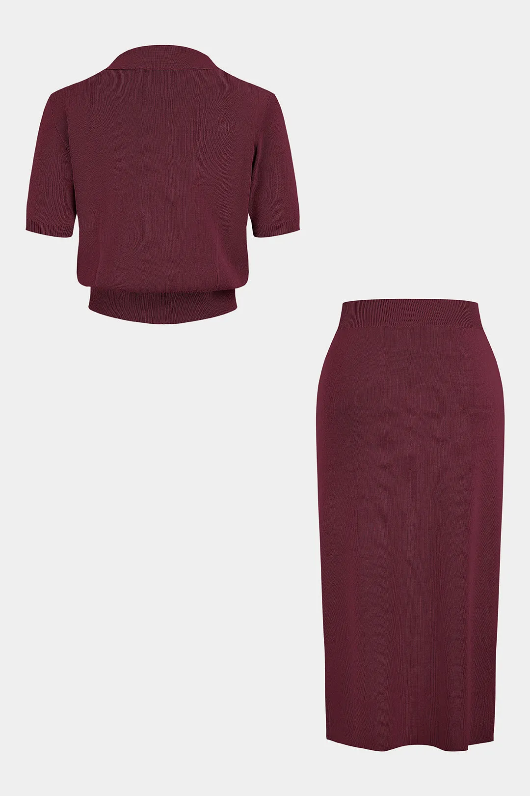 Plus Size Knit Button Short-Sleeve Cardigan And Pocket Skirt Set sold by Micas product image thumbnail 2