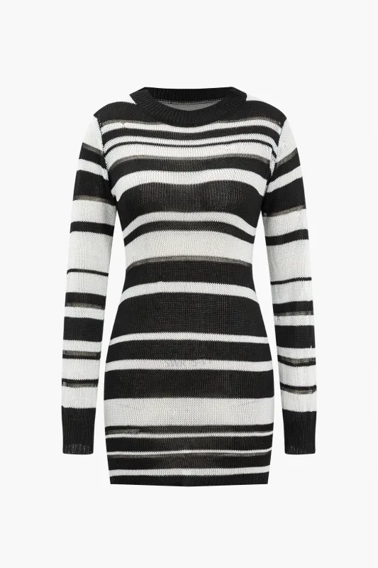 Knit Color Block Round Neck Long Sleeve Dress sold by Micas