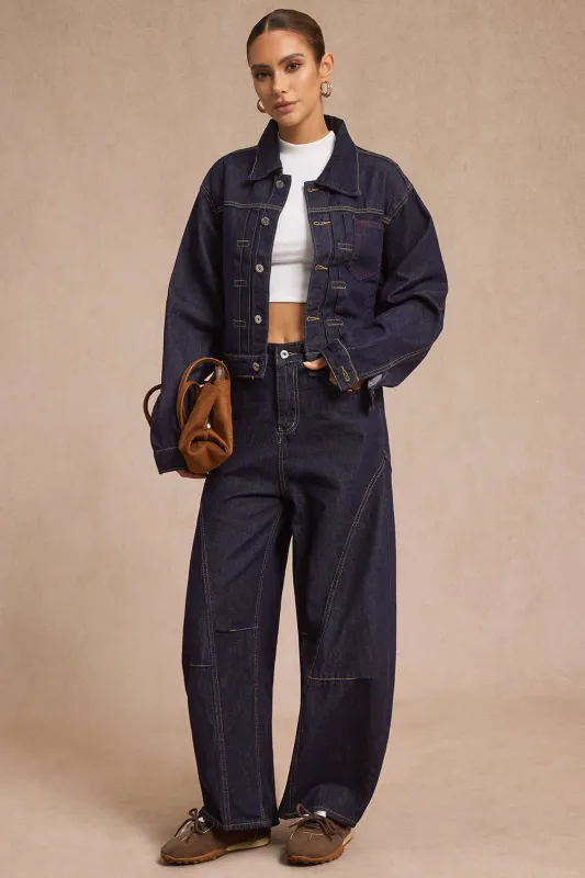 Denim Cropped Jacket And Barrel Jeans Set sold by Micas