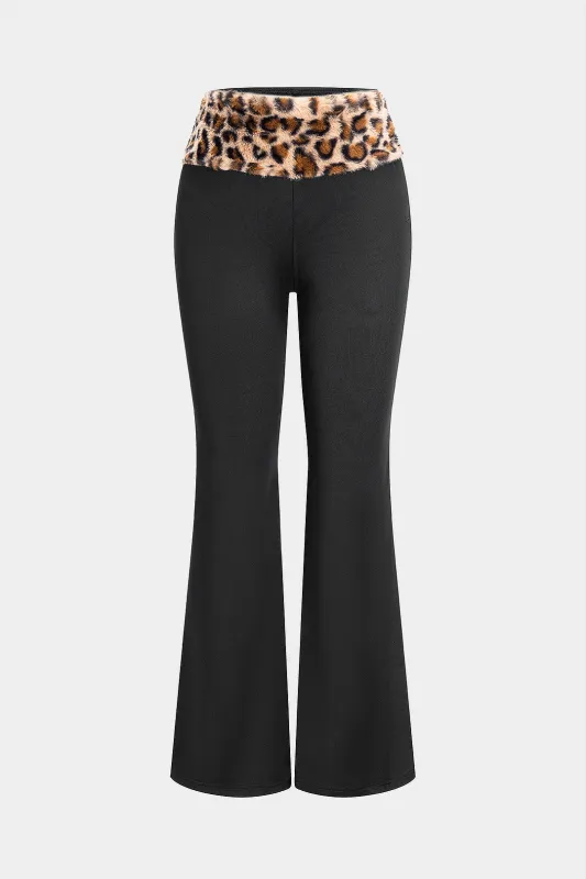 Leopard Print Patchwork Flared Trousers made by Micas