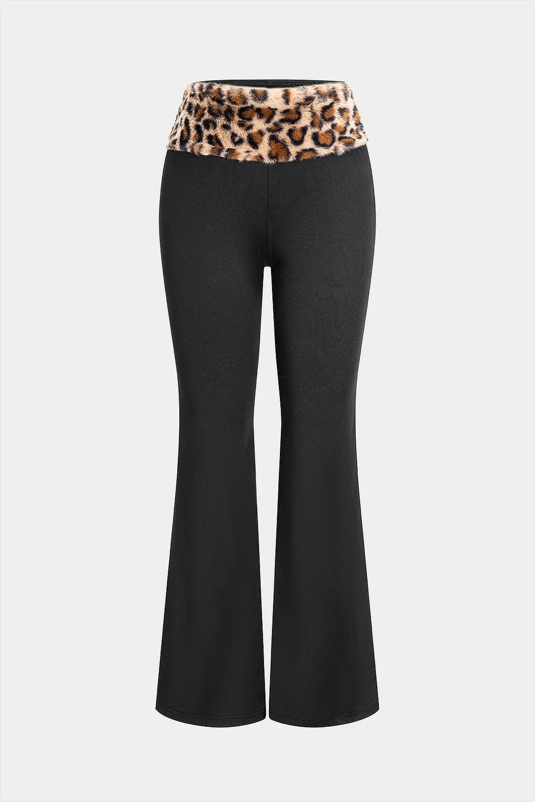 Leopard Print Patchwork Flared Trousers sold by Micas