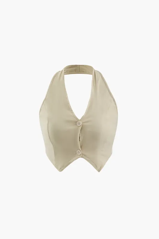 Halter Neck Backless Button Tank Top sold by Micas