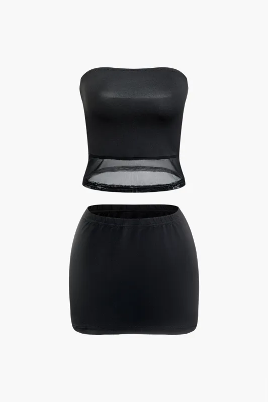 Mesh Hollow Out Tube Top And Skirt Set sold by Micas