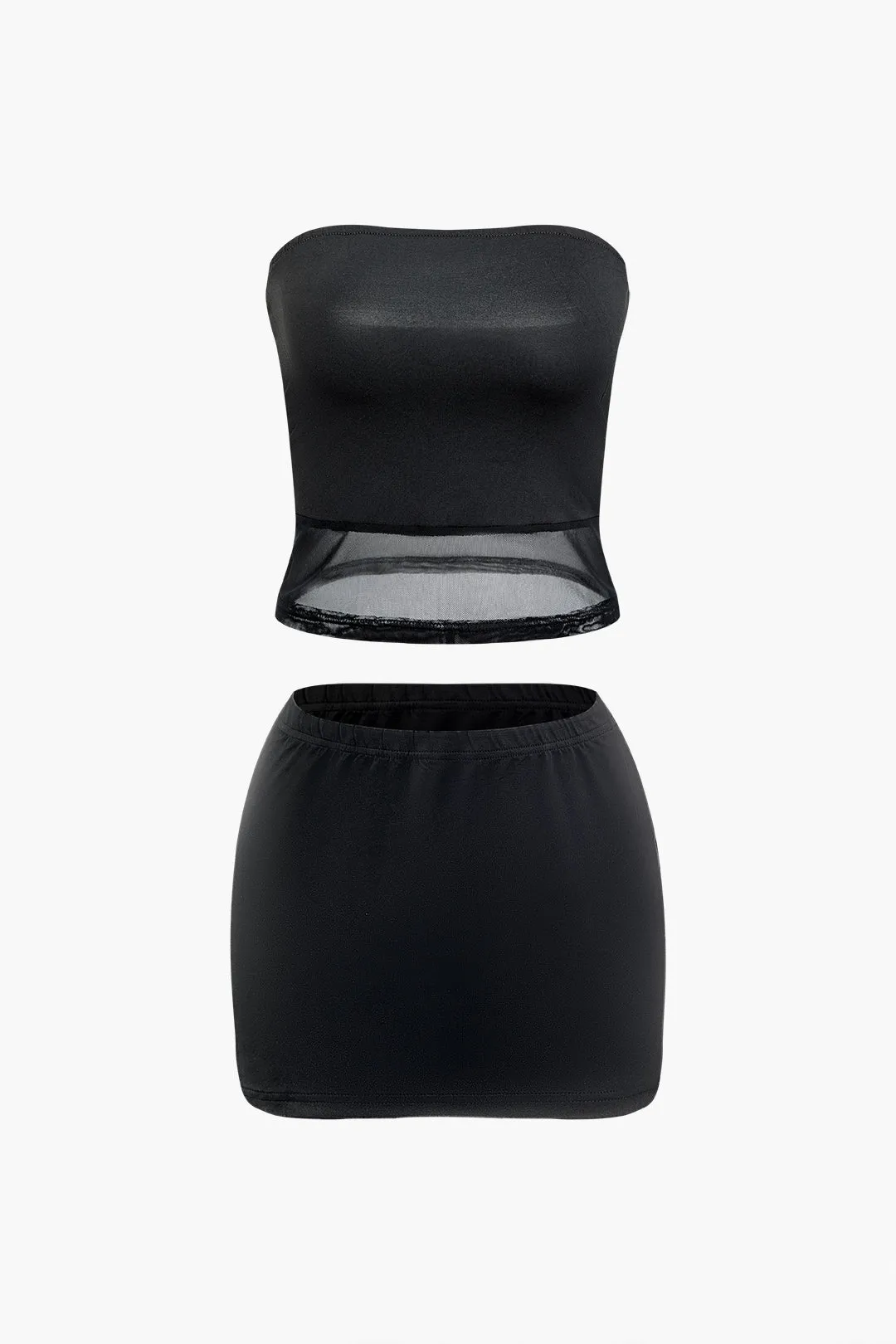 Mesh Hollow Out Tube Top And Skirt Set sold by Micas