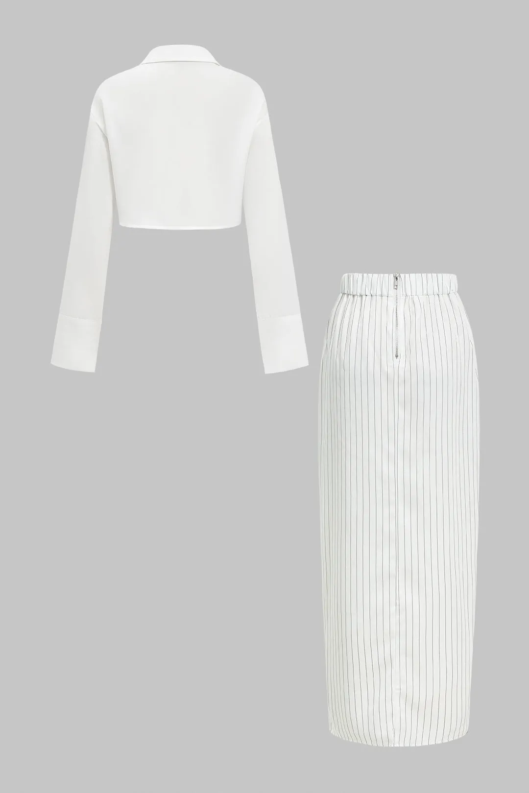 Solid Patchwork Pocket Shirt And Split Skirt Set sold by Micas product image thumbnail 3