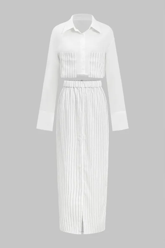 Solid Patchwork Pocket Shirt And Split Skirt Set sold by Micas