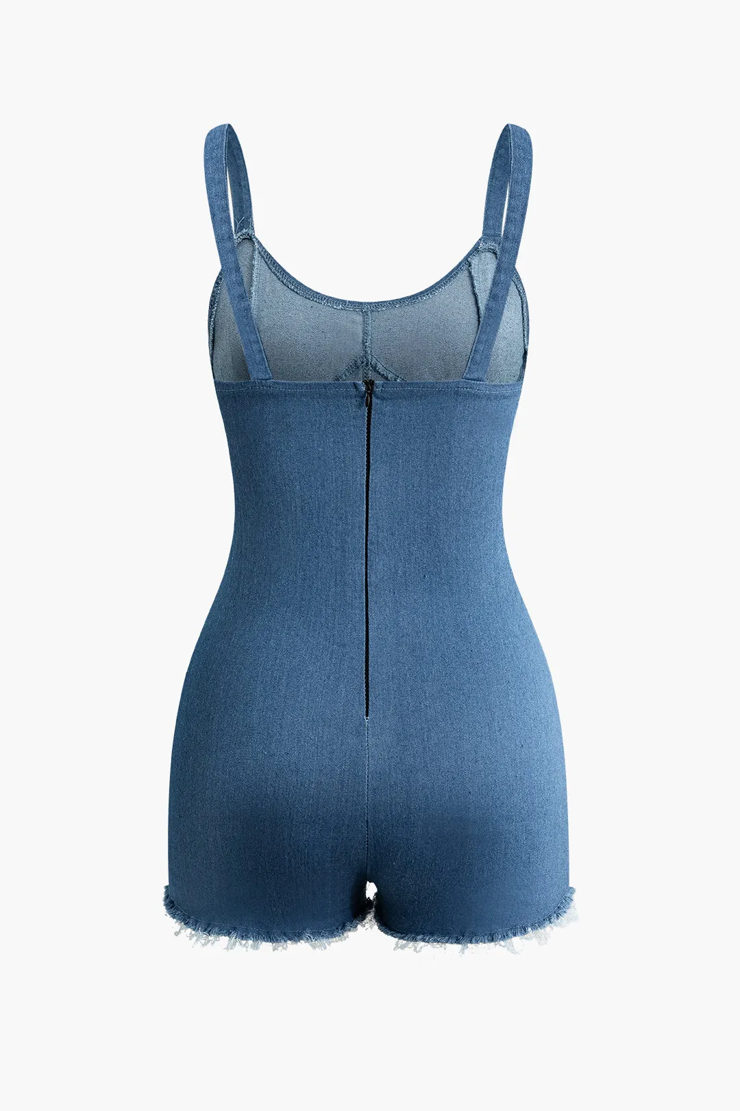 Denim Frayed Zipper Sleeveless Jumpsuit sold by Micas product image thumbnail 2