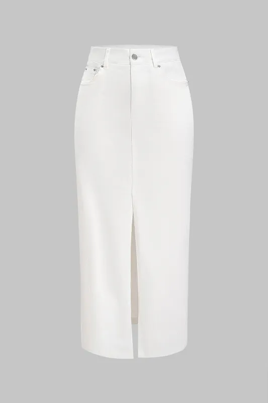 Denim Split Long Straight Skirt sold by Micas