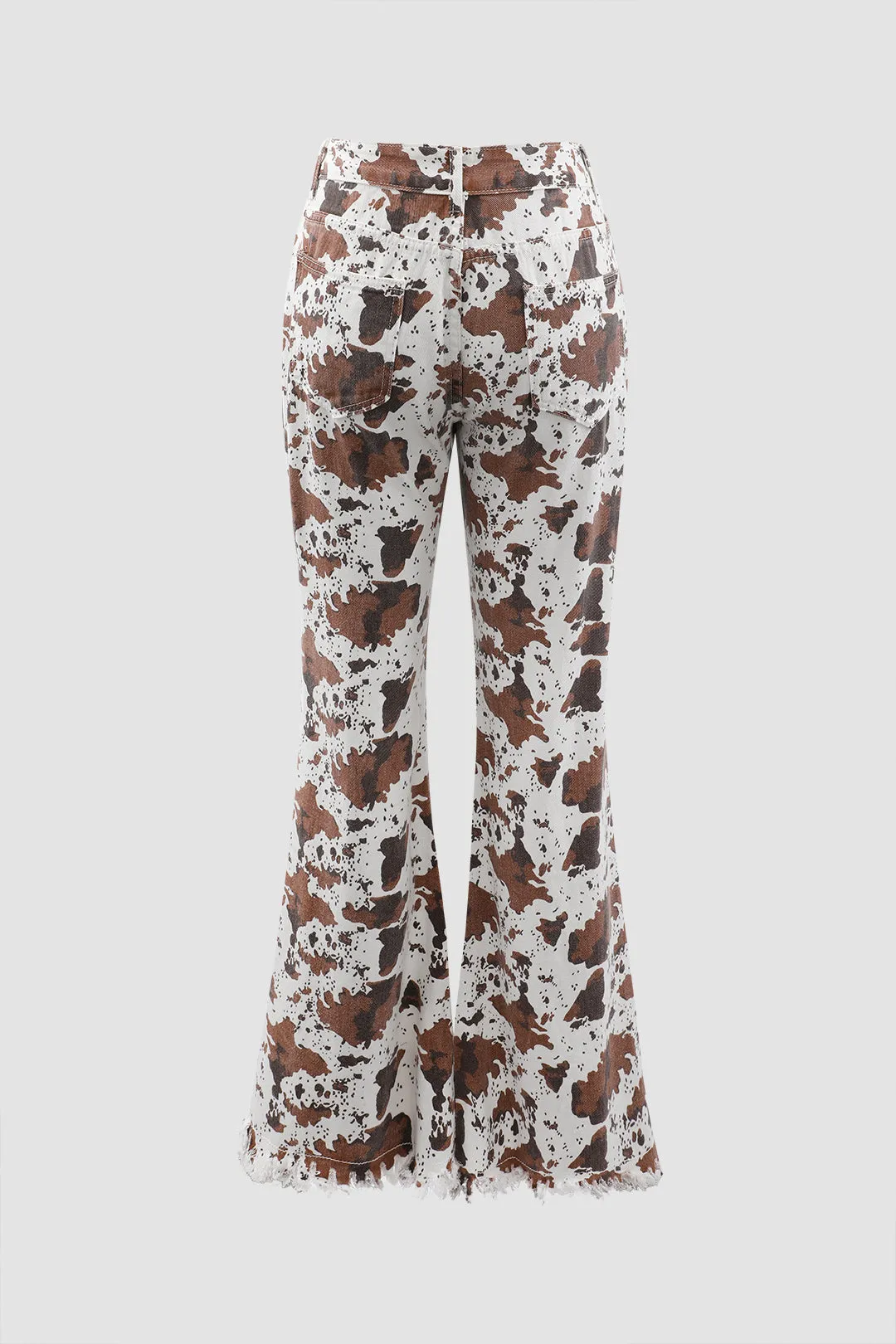 Denim Contrast Print Zipper Flared Pants sold by Micas product image thumbnail 2