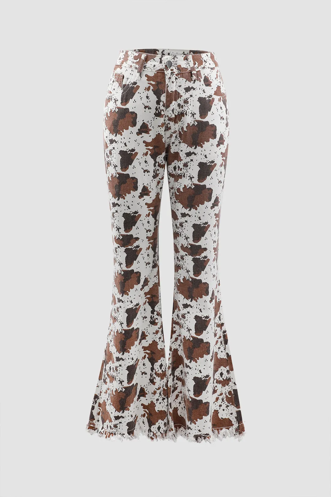 Denim Contrast Print Zipper Flared Pants sold by Micas