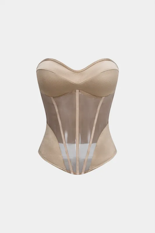 Satin Patchwork Zipper Strapless Tube Top sold by Micas