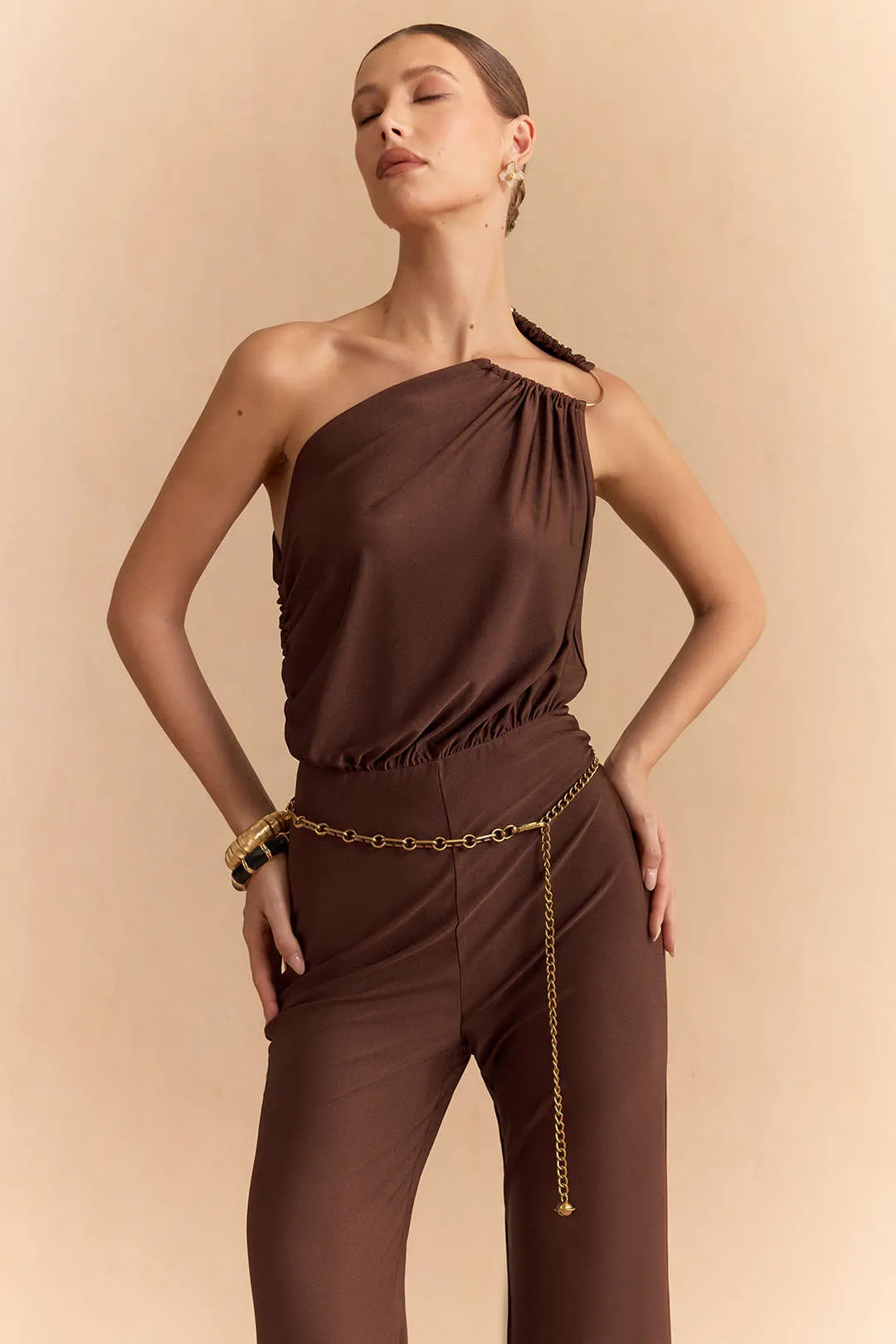 Metallic Decor Asymmetrical Wide Leg Sleeveless Jumpsuit sold by Micas product image thumbnail 4