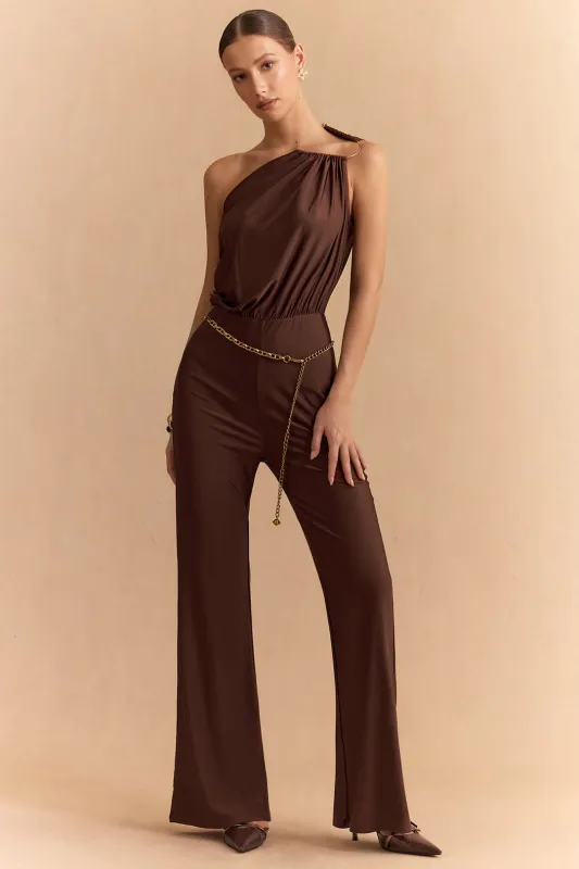 Metallic Decor Asymmetrical Wide Leg Sleeveless Jumpsuit sold by Micas