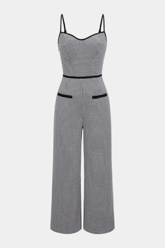 Contrast Houndstooth Print Side Zipper Sleeveless Jumpsuit sold by Micas