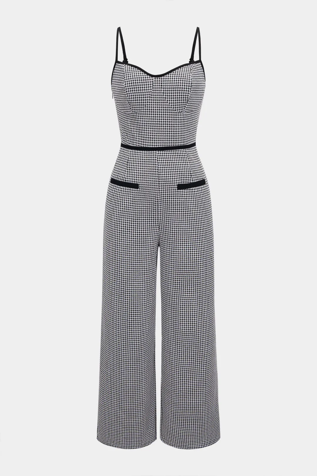 Contrast Houndstooth Print Side Zipper Sleeveless Jumpsuit sold by Micas