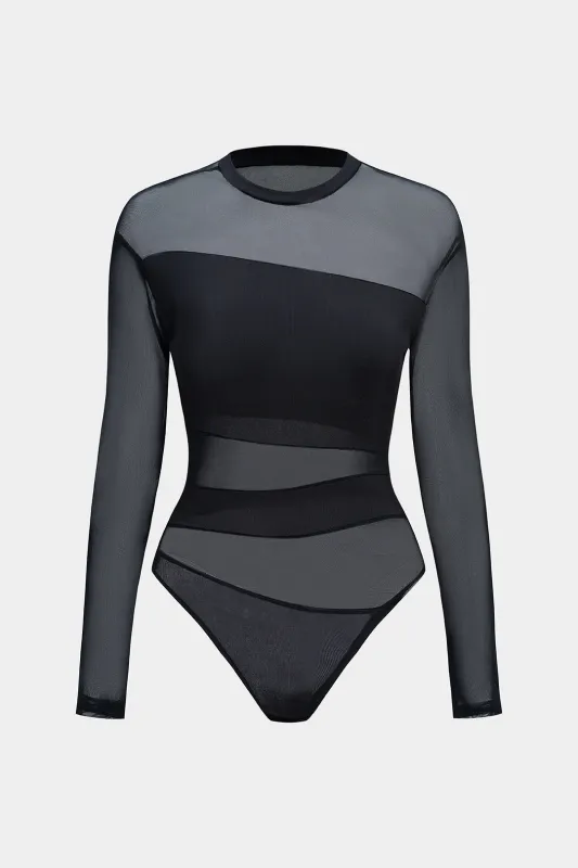 Sheer Mesh Cut Out Long Sleeve Bodysuit sold by Micas