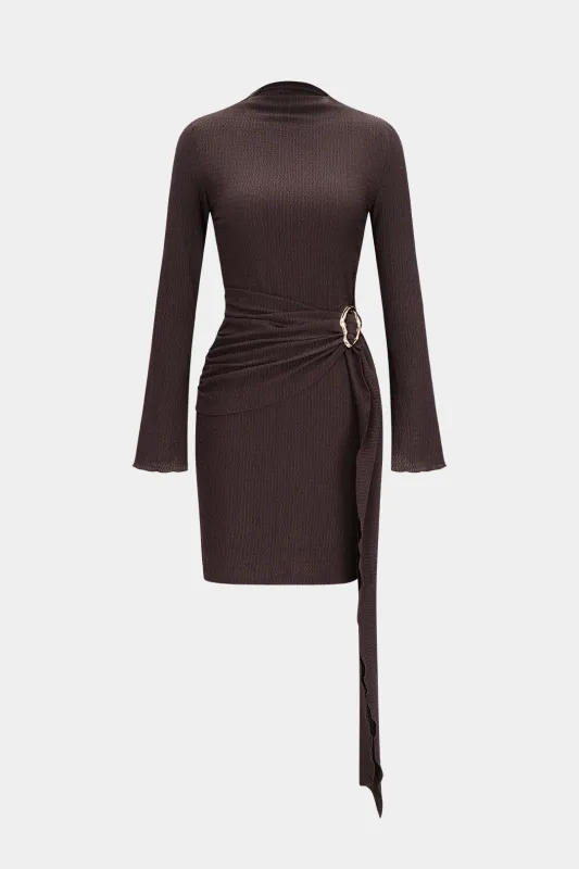 Metallic Decor Ruched Long Sleeve Mini Dress sold by Micas