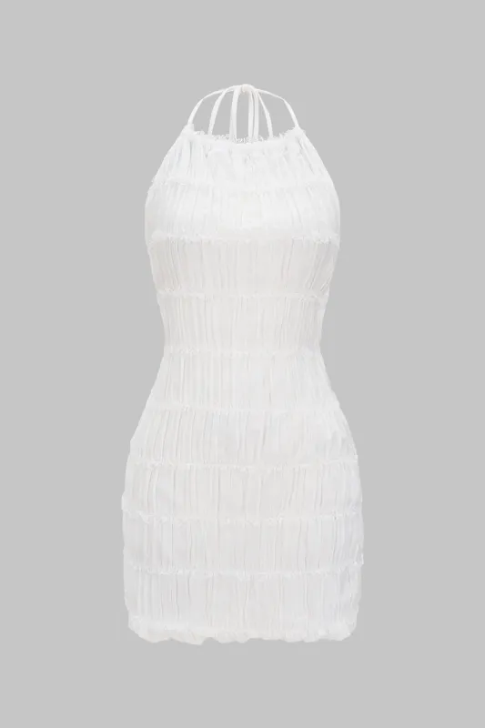 Halter Neck Chiffon Scallop Edge Backless Sleeveless Mini Dress sold by Micas