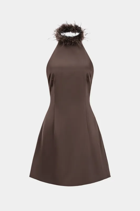 Patchwork Satin Halter Neck Sleeveless Mini Dress sold by Micas