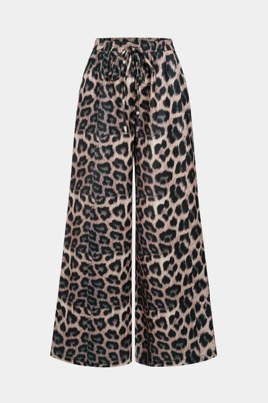 Leopard Print Satin High Waist Straight Leg Pants sold by Micas