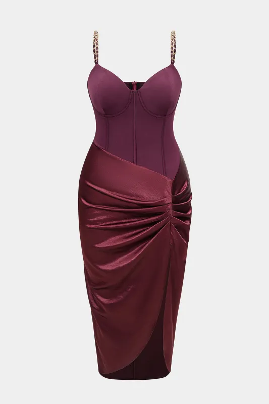 Plus Size Satin Patchwork Chain Slip Sleeveless Maxi Dress sold by Micas