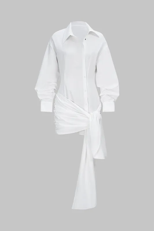 Tie-Front Button Asymmetrical Long Sleeve Mini Dress made by Micas