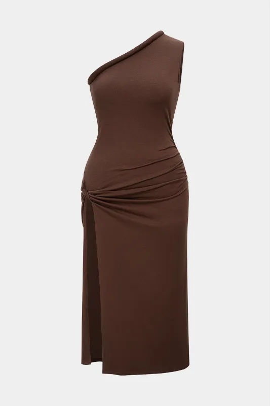 Plus Size Twist Knot One Shoulder Sleeveless Side Slit Midi Dress sold by Micas