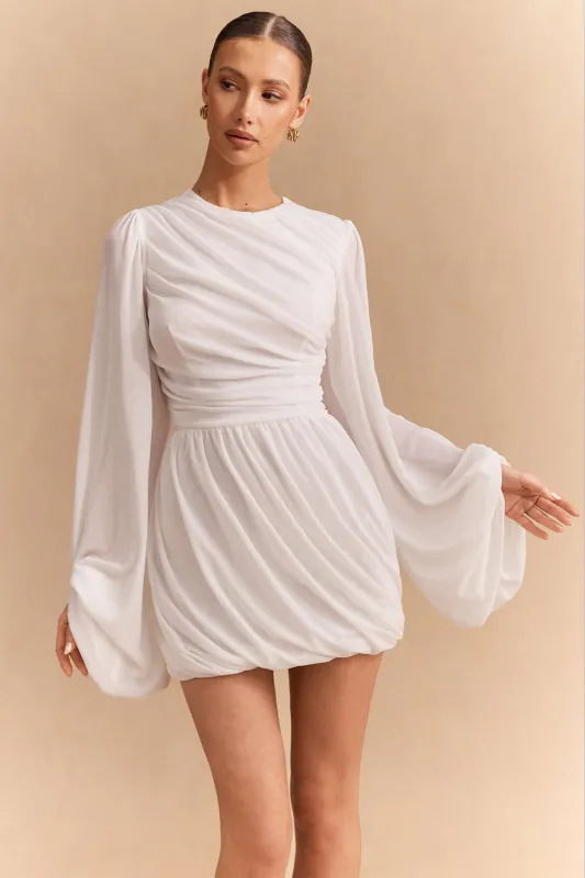 Chiffon Ruched Lantern Long Sleeve Mini Dress sold by Micas