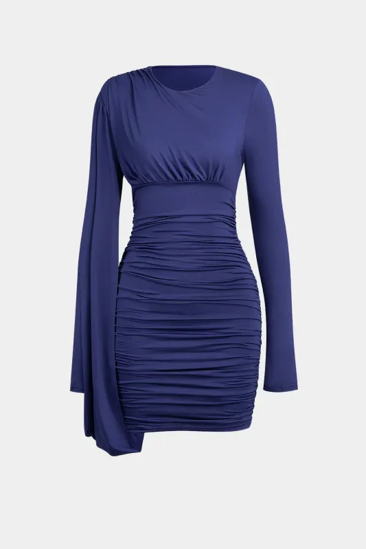Ruched One-Shoulder Asymmetrical Long Sleeve Mini Dress sold by Micas