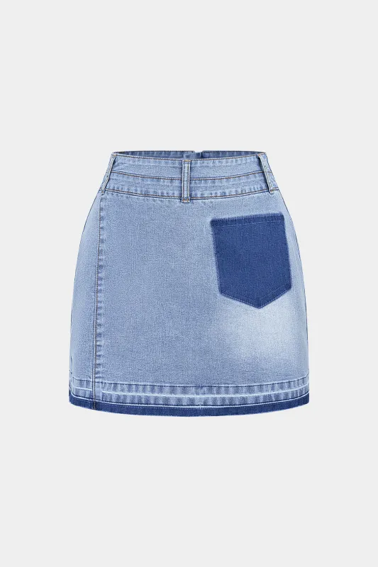 Denim Asymmetrical Pocket Zipper Skirt sold by Micas