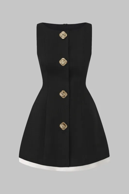 Contrast Binding Button Detail Sleeveless Mini Dress sold by Micas