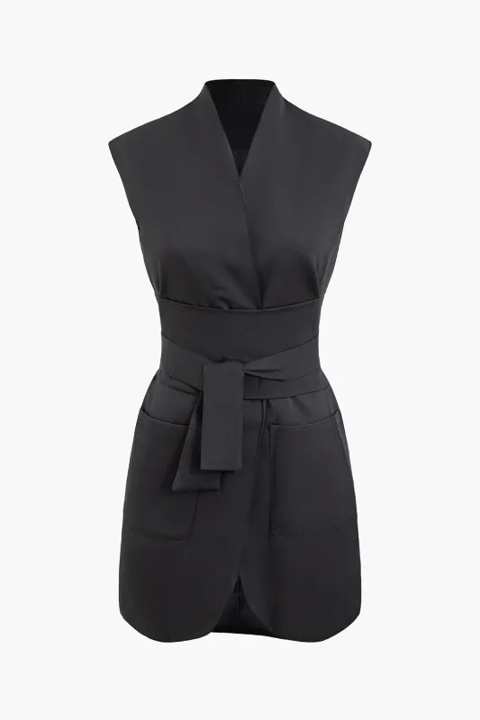 Tie Front V-Neck Pocket Sleeveless Mini Dress sold by Micas