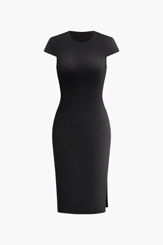 Round Neck Short Sleeve Slit Mini Dress sold by Micas