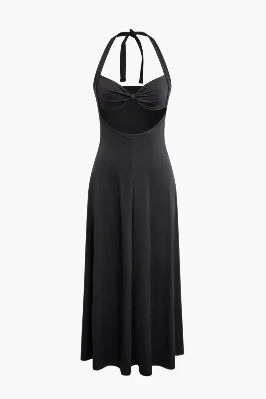 Halter Neck Tie Up Backless Cut Out Sleeveless Midi Dress sold by Micas