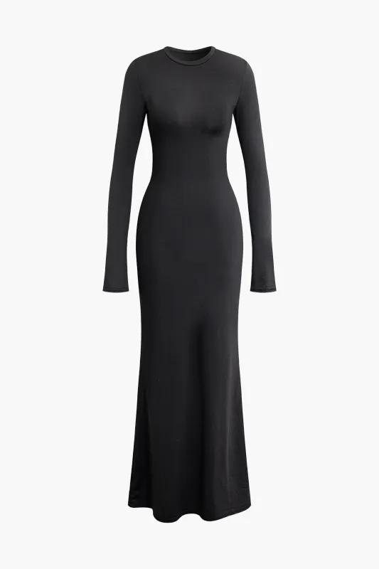 Round Neck Tie Up Long Sleeve Midi Dress sold by Micas