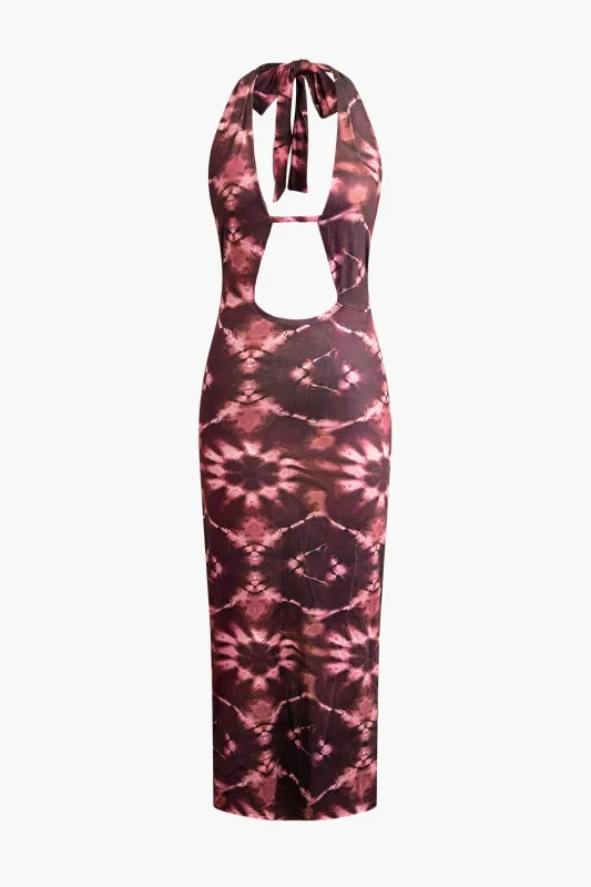 Tie Dye Print Backless Tie Up Sleeveless Maxi Dress sold by Micas