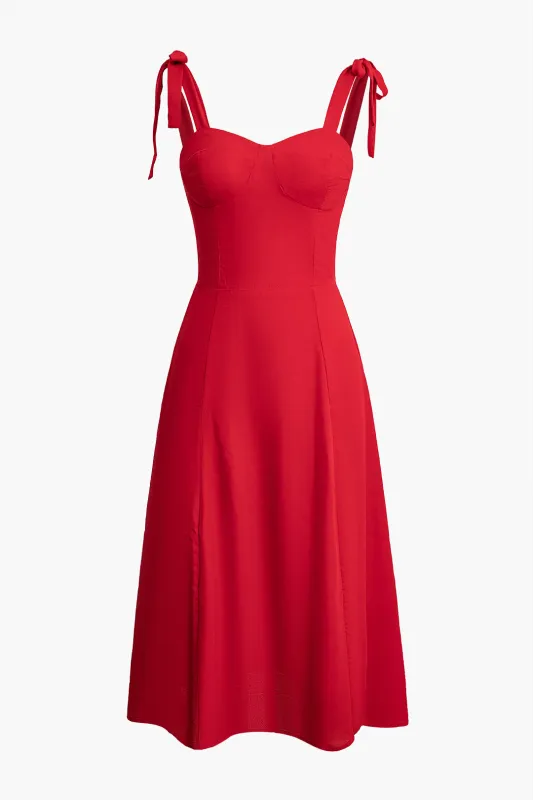 Tie Up Shirred Zipper Sleeveless Maxi Dress sold by Micas