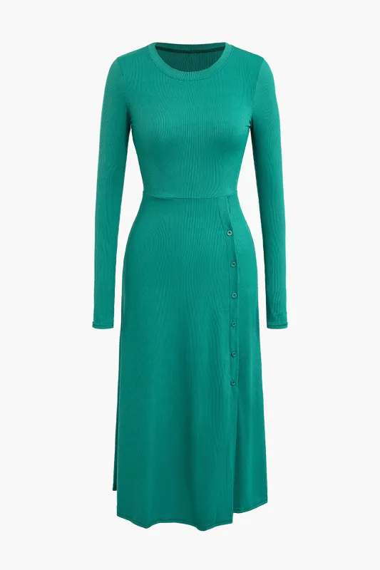 Round Neck Button Long Sleeve Maxi Dress sold by Micas