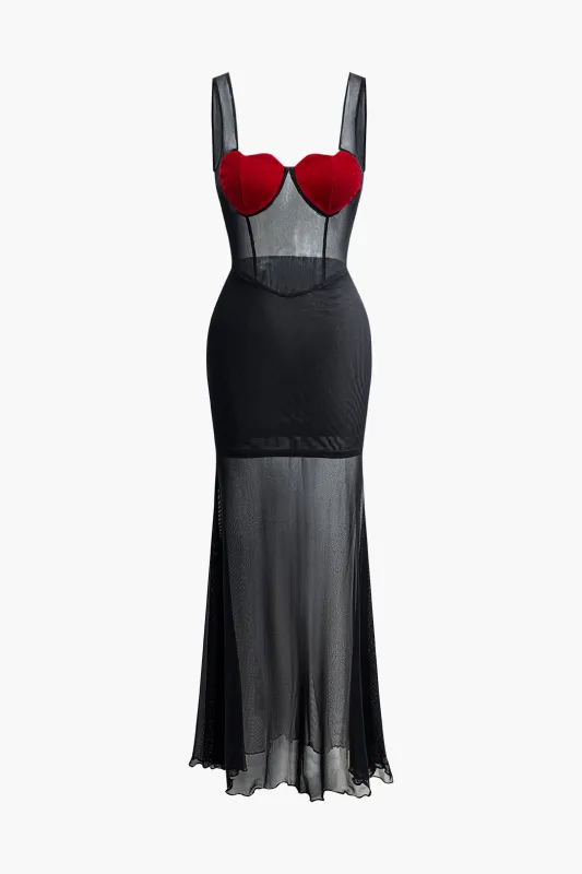 Velvet Contrast Sleeveless Maxi Dress sold by Micas