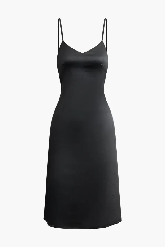 Satin Backless Zipper Sleeveless Midi Dress sold by Micas