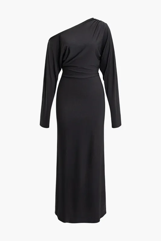 One Shoulder Ruched Long Sleeve Maxi Dress sold by Micas
