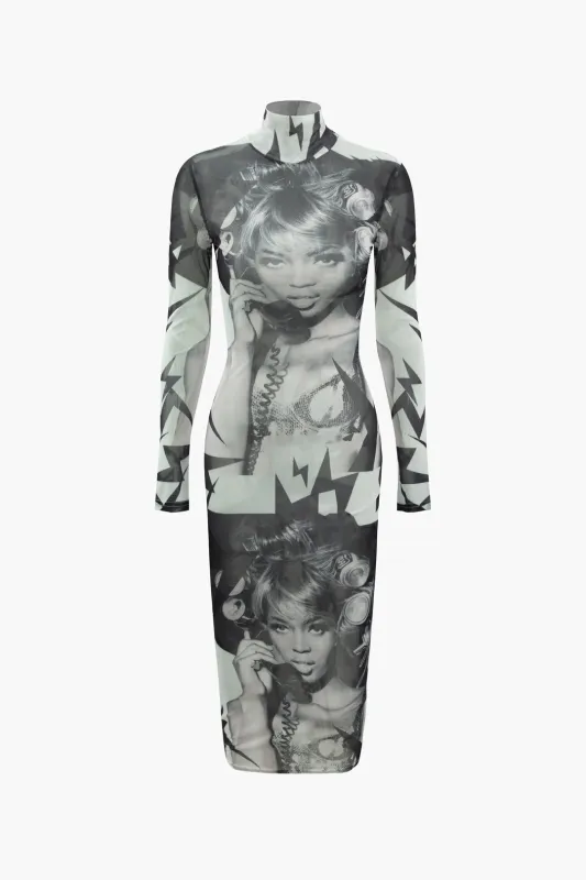 Abstract Print Mock Neck Maxi Dress sold by Micas