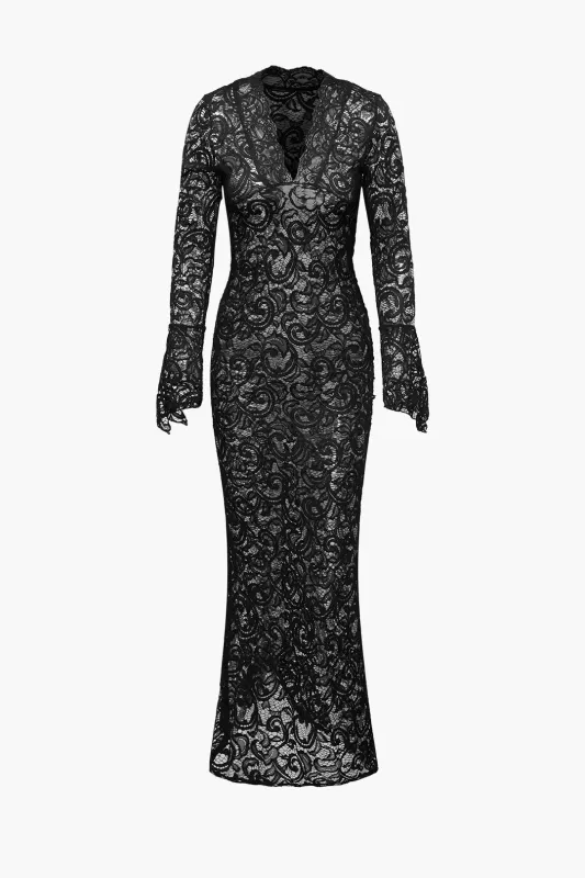 Lace V-Neck Shell Long Sleeve Maxi Dress sold by Micas