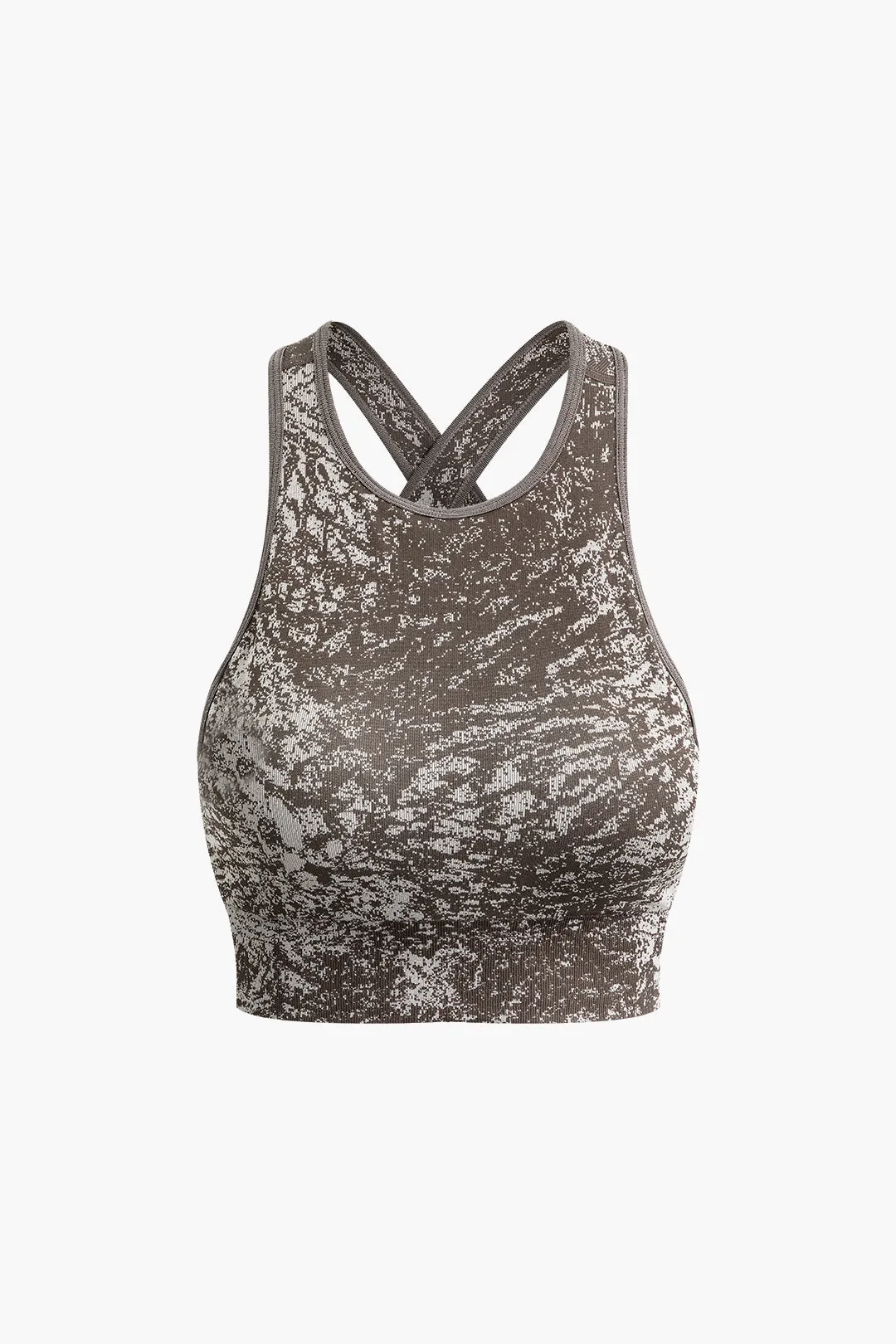 Abstract Print Crossed Cut Out Sports Bra sold by Micas