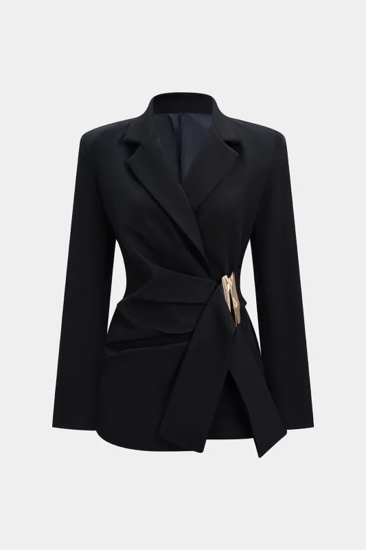 Notched Lapel Metallic Decor Ruched Asymmetrical Blazer sold by Micas