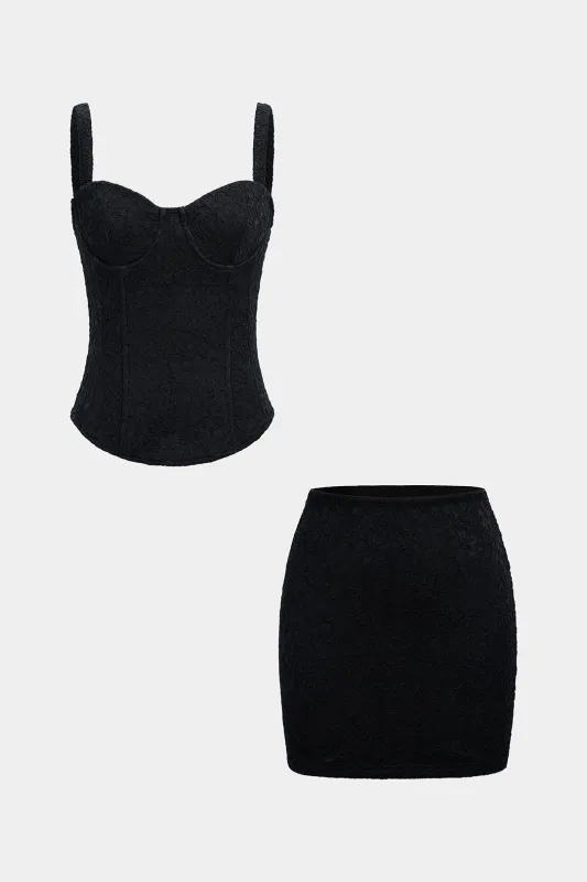 Lace Corset Waist Cami Top And Mini Skirt Set sold by Micas