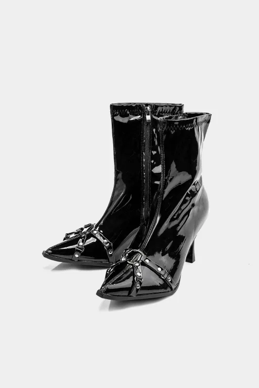 Leather Metallic Buckle Pointed Ankle Boots sold by Micas