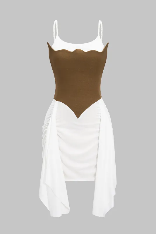 Patchwork Ruched Twist Knot Slip Mini Dress sold by Micas